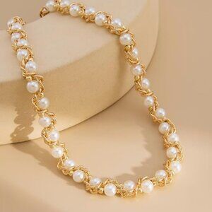 Anthropologie Dainty Gold-Plated Pearl Necklace